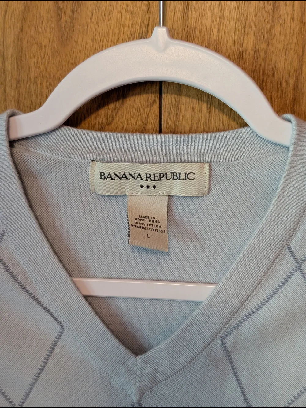 Banana Republic Light Blue V-Neck Argyle Sweater - Men's
